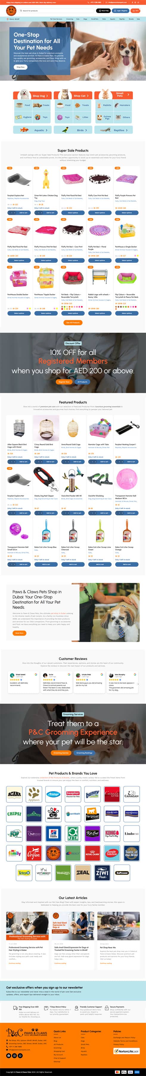 Paws and claws Pets United Arab Emirates Web Design