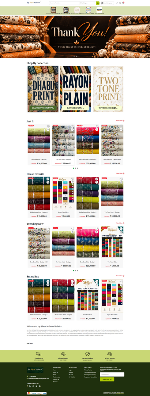Jay Shree Mahakal Fabrics India Web Design